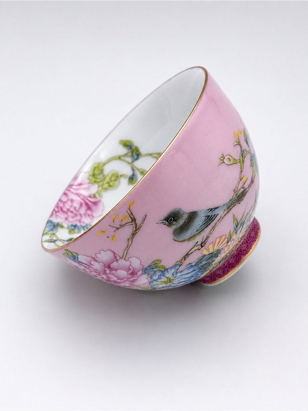 Mahjong Tiles Chinoiserie Vintage porcelain style Dice Dish Sparrow pink